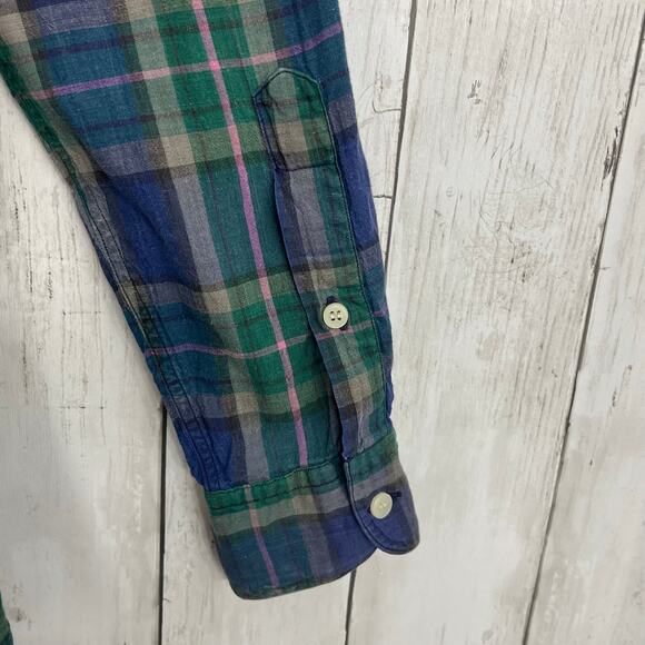 Vintage Single Needle Tailoring Long Sleeve Plaid Thin Button Down Shirt Medium - Picture 4 of 8
